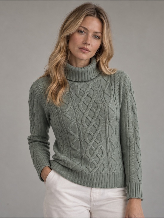 Mariel waithe Sweaters - Mariele Waithe 100% Cashmere Cable Knit Turtleneck Sweater Blue Green M
